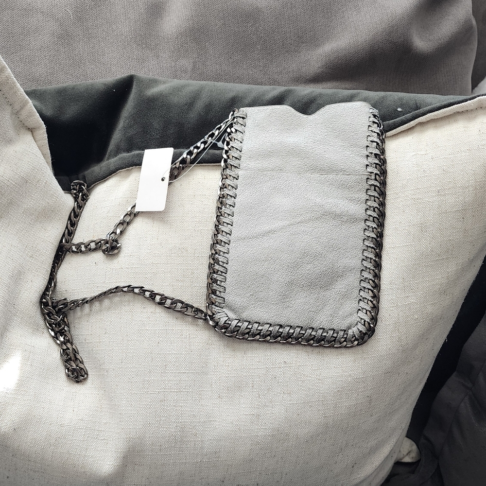 Grey Chain-Trim Phone Pouch